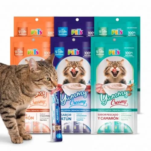 Fancy Pets Yummy Creamy Premio Cremoso Lamible para Gato Surtido 24 Tubos (8 Atún
