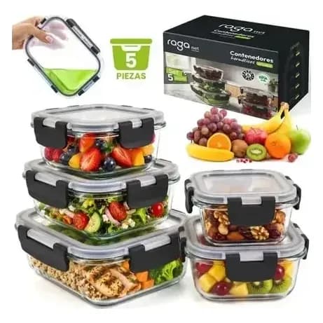 Recipientes Herméticos De Vidrio Almacenamiento Cocina 5 Pz.