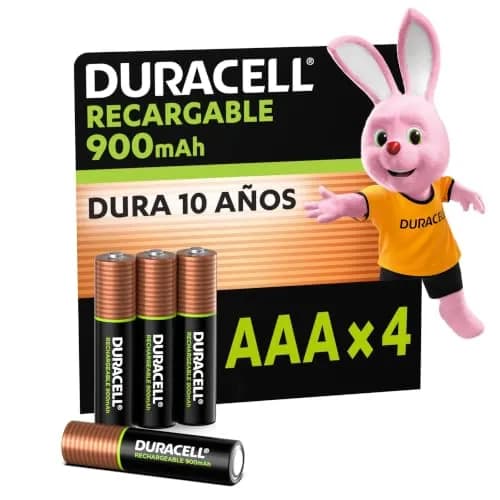 Duracell Pilas Recargables AAA Pilas Pre-cargadas con 900 mAh Hasta 100 Recargas Incluye 4 Pilas