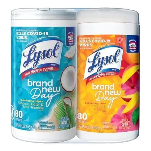 Lysol Toallitas Desinfectantes Multi Aroma (Coco & Mango), 2 Paquetes 80pz c/u