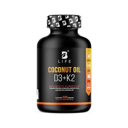 B Life Vitamina D3 400 UI + K2 con 320 Softgels. Alta absorsión. Aceite de Coco, Vitaminas D3 y K2