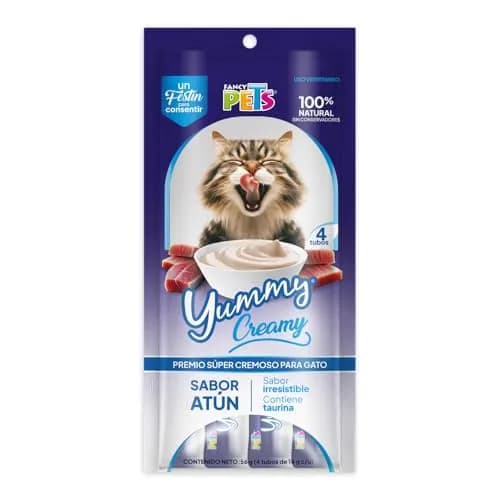 Fancy Pets Yummy Creamy para Gato Sabor Atún 56 g (4 Tubos de 14 g c/u) – Premio Cremoso
