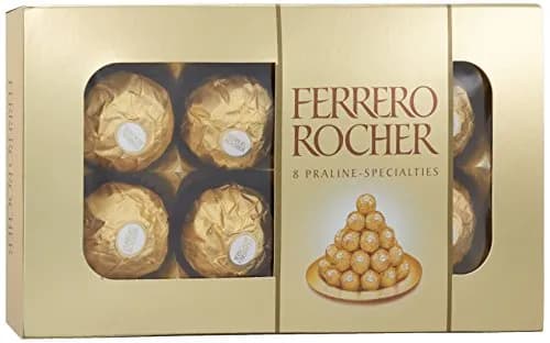 Chocolates Ferrero galleta cubierta de trocitos de avellanas y relleno cremoso 8 pzas de 12.5 g c/u