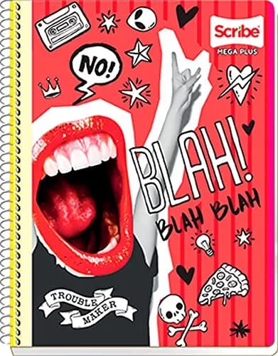 Scribe, MEGA PLUS, Cuaderno Profesional Espiral Sencillo de Pasta Semi Rígida, Raya de 100 Hojas