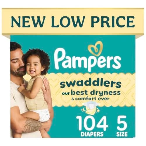 Pampers Swaddlers Pañales Etapa 5 Absorbentes Talla 5 (9-17 Kg), 104 Unidades. Mantienen al Bebé