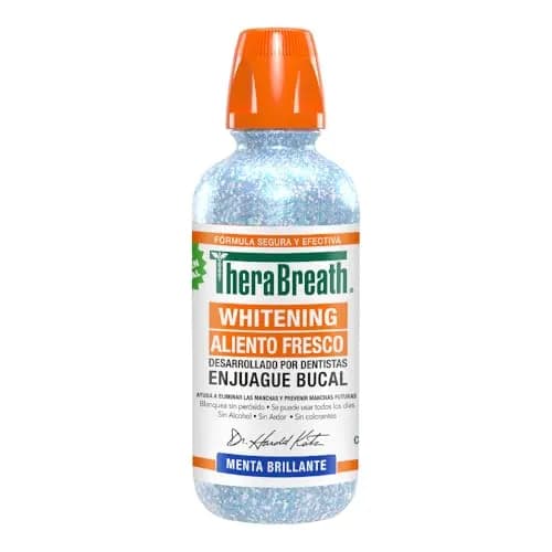 TheraBreath Enjuague Bucal sin Alcohol Whitening, Menta Brillante 473 ml. Elimina y Previene