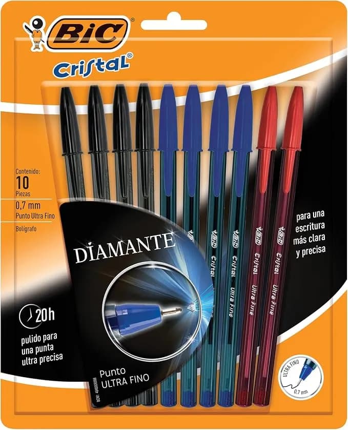 BIC, Bolígrafo de Punto Ultra Fino, Diamante, Escritura Clara y Precisa, 20h de Pulido para una