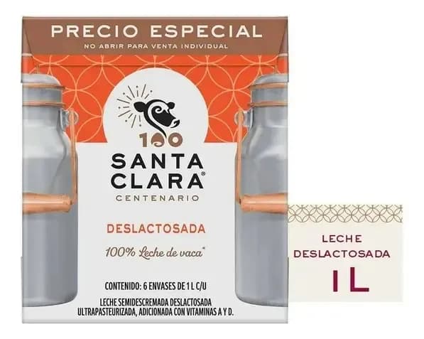 Leche Deslactosada Ultrapasteurizada 1L Santa Clara 6 Pack