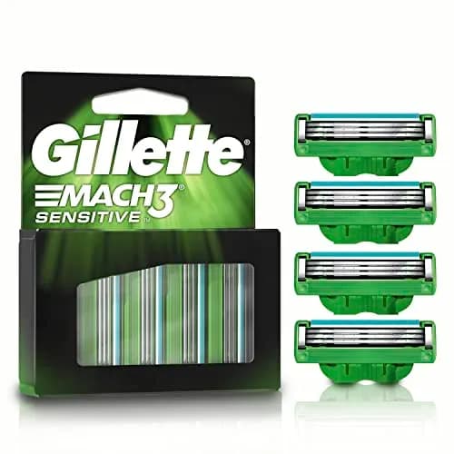 GILLETTE Mach3 Sensitive, Rastrillo para Afeitar Reutilizable, 4 Cartuchos con 3 Hojas para
