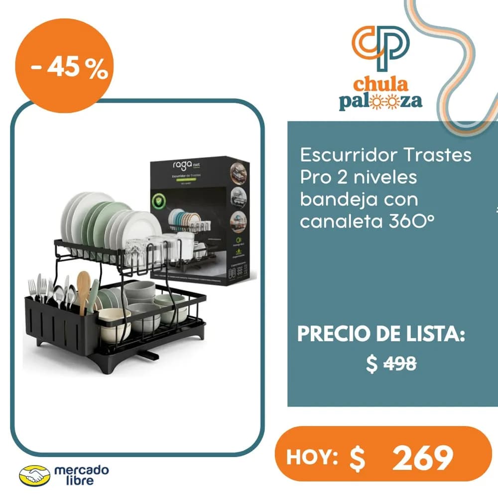 Escurridor Trastes Pro 2 niveles bandeja con canaleta 360°