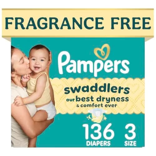Pampers Swaddlers Pañales Etapa 3 Absorbentes Talla 3 (6-12 Kg), 136 Unidades. Mantienen al Bebé