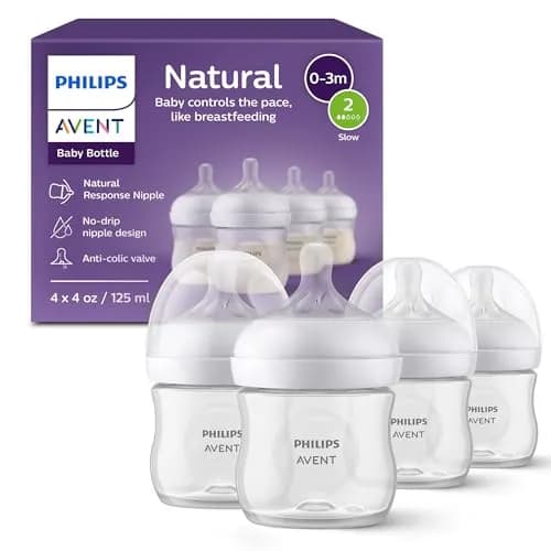 Philips AVENT Biberón natural con pezón de respuesta natural, transparente, 4 onzas, paquete de 4, SCY900/04