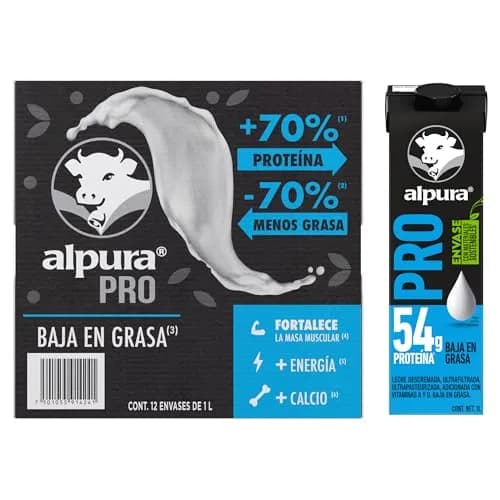 Alpura Pro Leche Extra Proteína Baja en Grasa Ultrapasteurizada en Paquete de 12 piezas de 1 Litro