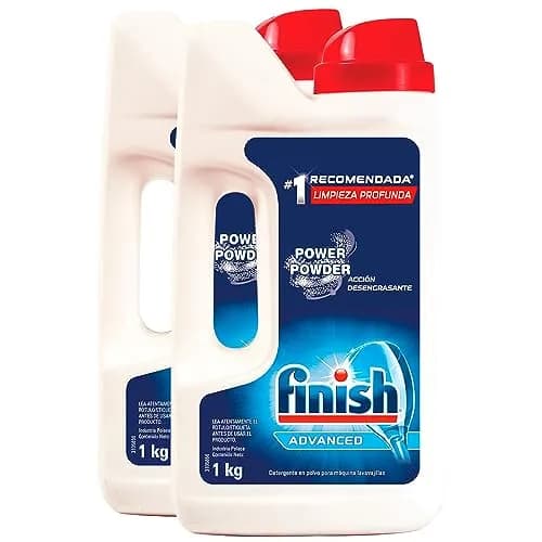 Finish Power Powder, Detergente para lavavajillas en polvo, Paquete de 2, 1Kg c/u