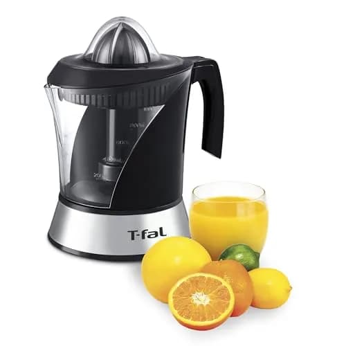 T-fal Exprimidor de Jugo Power Press cuenta con 2 conos removibles y una Jarra de 1 litro con un