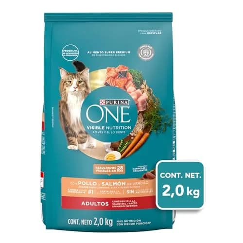 Purina One Gato Adulto Todos los Tamaños Sabor Carne y Salmón 2Kg