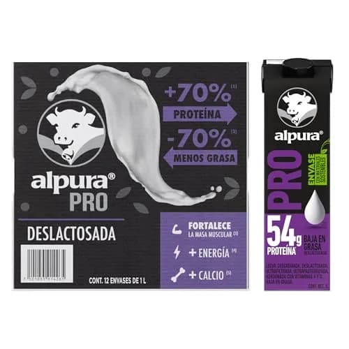 Alpura Pro con extra proteína Deslactosada Ultrapasteurizada en Paquete de 12 piezas de 1 Litro