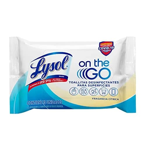 Lysol On the GO Toallitas Desinfectantes para Superficies 15 pz