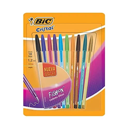 BIC Bolígrafo Cristal Fashion Punto Grueso 1.2mm Colores Vivos Escritura Suave y Fluida Surtido de