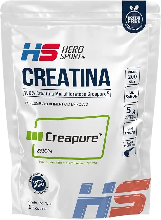 HEROSPORTS | Creatina Monohidratada Creapure 1kg. 100% Pura. Solo 1 Ingrediente Creatina Alemana