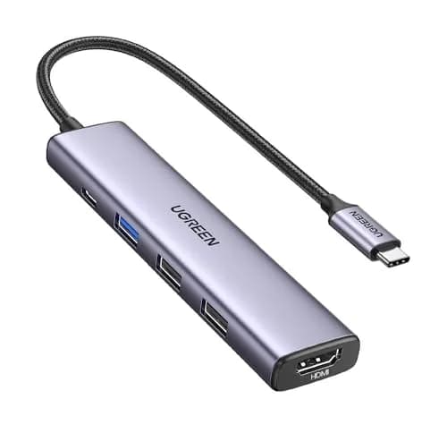 UGREEN USB C Hub, 5 en 1 Adaptador USB C Multipuerto Aluminio a 4K 30Hz HDMI, 1 USB 3.0 y 2 USB
