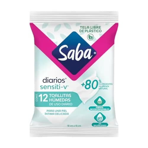 Saba Toallitas Húmedas Sensiti-v para uso íntimo, 12 piezas