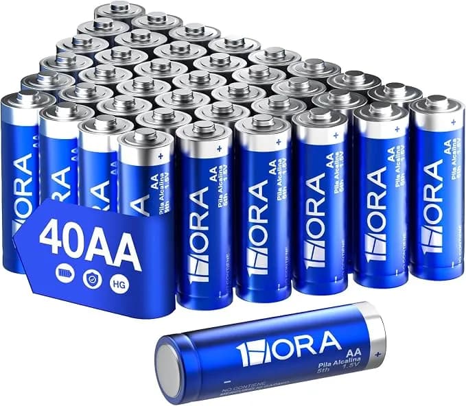 1 Hora Pilas AA, Paquete de 40 Baterias Alcalinas AA industriales LR6 1.5V, Desechables de Alto