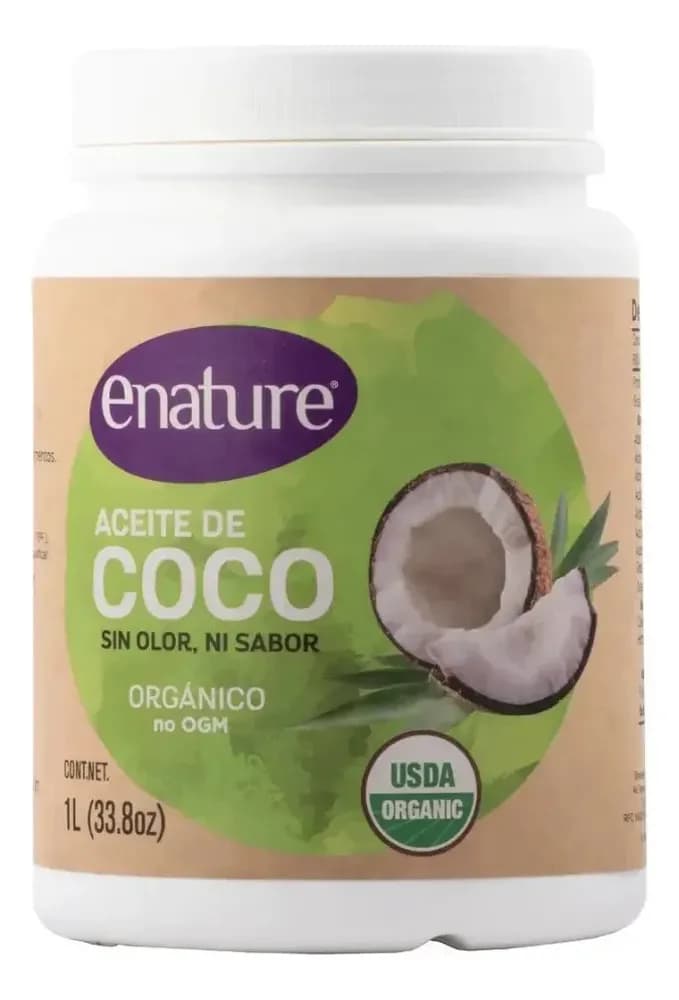 Aceite De Coco Organico Enature 1L - Aceite De Coco Comestible Sin Olor Ni Sabor - De Uso Versátil Para El Cabello - Formato Familiar Neutro