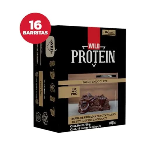 Wild Protein | Barras altas en proteína | Sabor chocolate | Pack de 16 unidades | 15 g de proteína