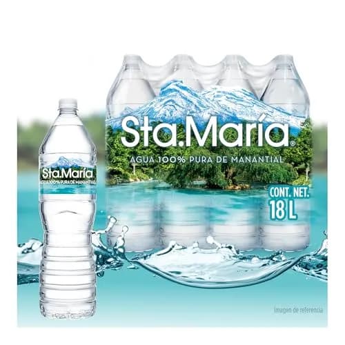Sta. Maria Agua Natural, Agua 100% Pura de Manantial, Paquete de 12 Botellas de 1,5Ll c/u