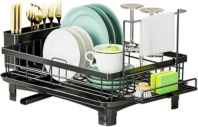 HAWOO Escurridor de Trastes Acero Inoxidable, Escurridor de Platos Negro