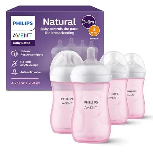 Philips Avent Biberón Natural Response│con válvula anticólicos│9 oz/260 ml│1 m+│4 pzs│SCY903/14