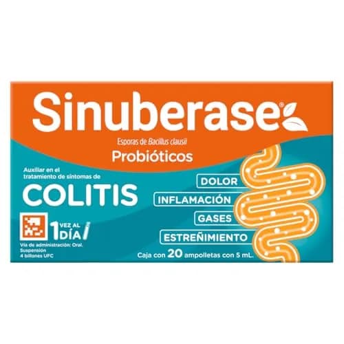 Sinuberase Probióticos en Suspensión Bacillus Clausii 4 Billones UFC 20 Ampolletas de 5 ml. Alivio