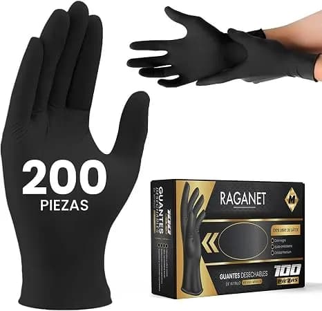 Raganet | 200 Guantes de Nitrilo Vinil de Alta Calidad Color Negro