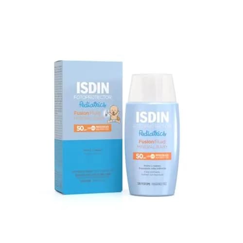 ISDIN fotoprotector fusion fluid mineral baby pediatrics spf 50, protector solar facial 100%